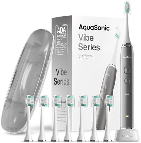 Aquasonic Vibe Series Ultra-Whitening Toothbrush – ADA Accepted Electric Toothbrush - 7 Brush Heads & Travel Case – 40,000 VPM Motor & Wireless Charging - 4 Modes w Smart Timer – Charcoal Metallic Aquasonic Vibe Series Ultra-Whitening Toothbrush – ADA Accepted Electric Toothbrush - 7 Brush Heads & Travel Case – 40,000 VPM Motor & Wireless Charging - 4 Modes w Smart Timer – Charcoal Metallic