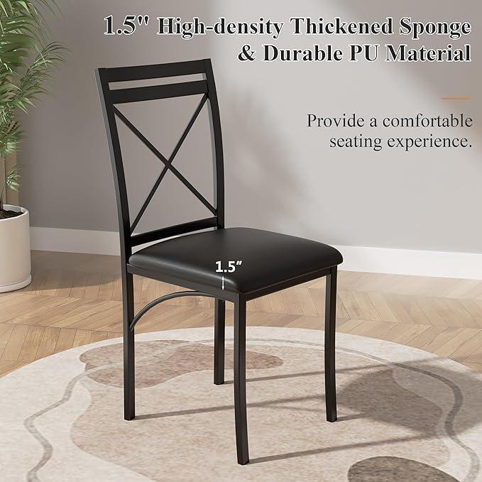 VECELO 4 Faux Marble Dinette Chairs for Kitchen, Breakfast Nook, Small Space, Black