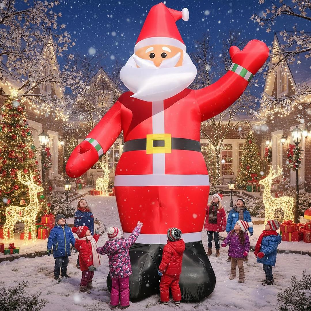 10FT Christmas Inflatables Santa Claus Outdoor Decorations, Christmas Blow Ups Airship Snowman, Inflatable Yard Decor with Built-in LED Lights for Xmas Garden Lawn Party