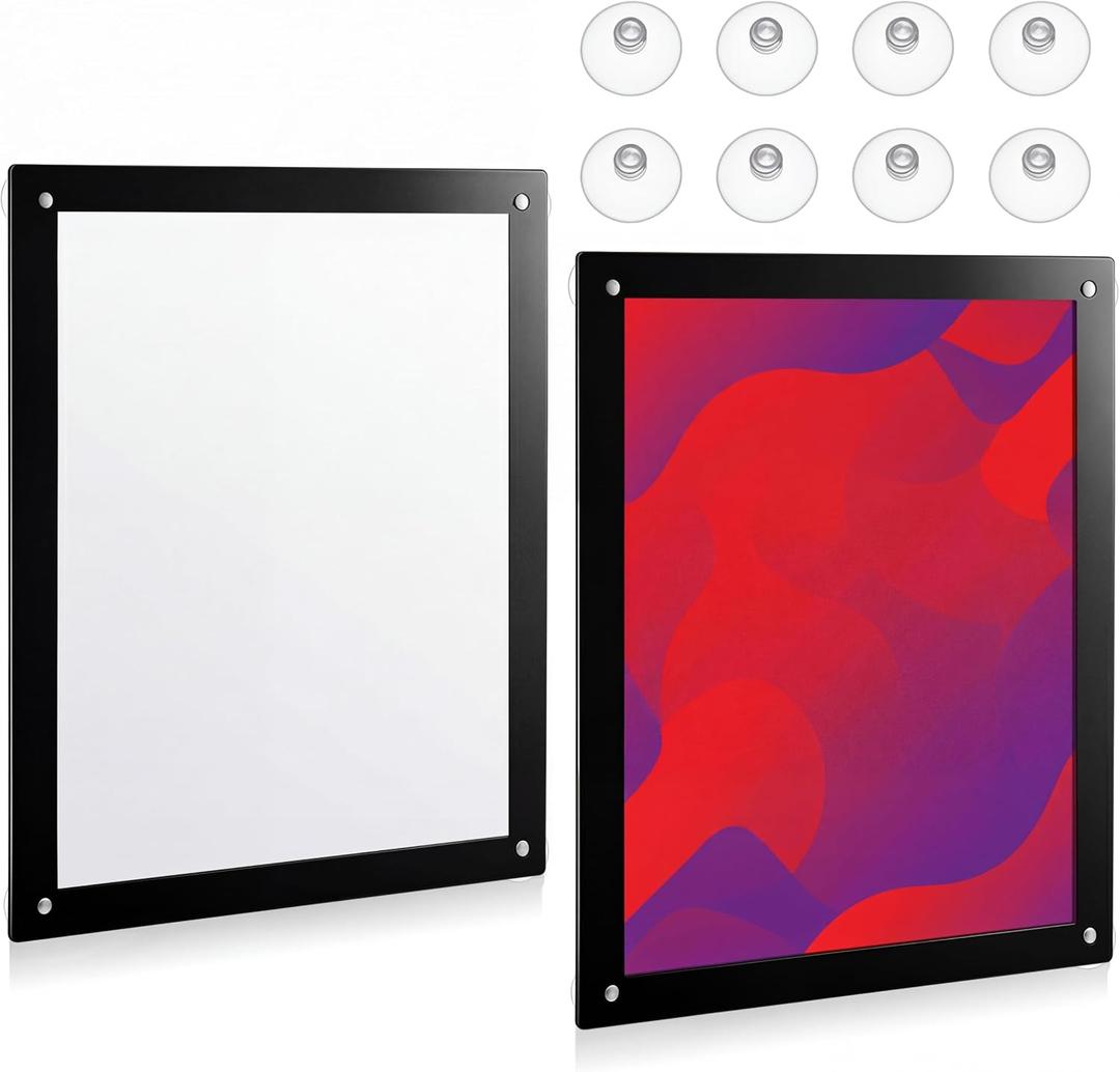 Thyle 2 Pack 8.5 x 11 Acrylic Window Sign Holder with Suction Cups and Black Frame, Clear Acrylic Frames Glass Door Wall Mount Advertising Signage Sign Holder for Mall, Office, Home, Store, Restaurant