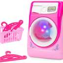 deAO Washing Machine Toy for Kids Dollhouse Furniture Pretend Play Household Appliance Laundry Play Set with Rotatable Roller for Boys Girls