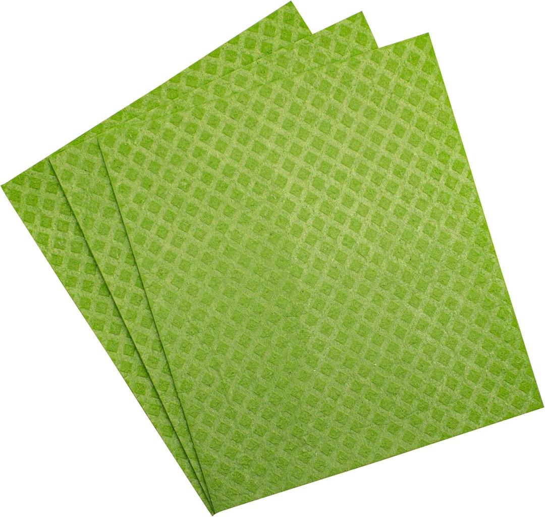 Reusable Multi-Purpose Cloths: Paper Towel Alternative, Absorbent, Quick Drying, Lint-Free, 3 Count, Green, Cotton/50%, Viscose/50%