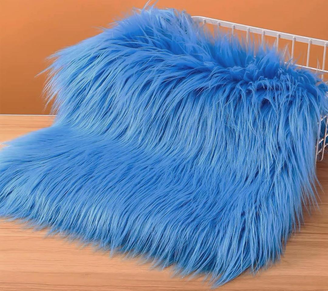 Faux Fur Fabric Square Patches for Crafts, Sewing, Costumes, Seat Pads (Blue, 20 x 20 Inch)