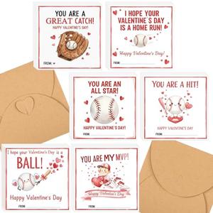 Tinlade 24 Pack 4.3 x 4.3″ Baseball Valentines Cards with Envelopes Baseball Valentine's Day Cards for Classroom Adorable Design with Printed Message Inside for Teachers Students Coworker Friend
