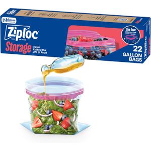 Ziploc Gallon Food Storage Bags, Stand-Up Bottom, Easy to Fill, 22 Count