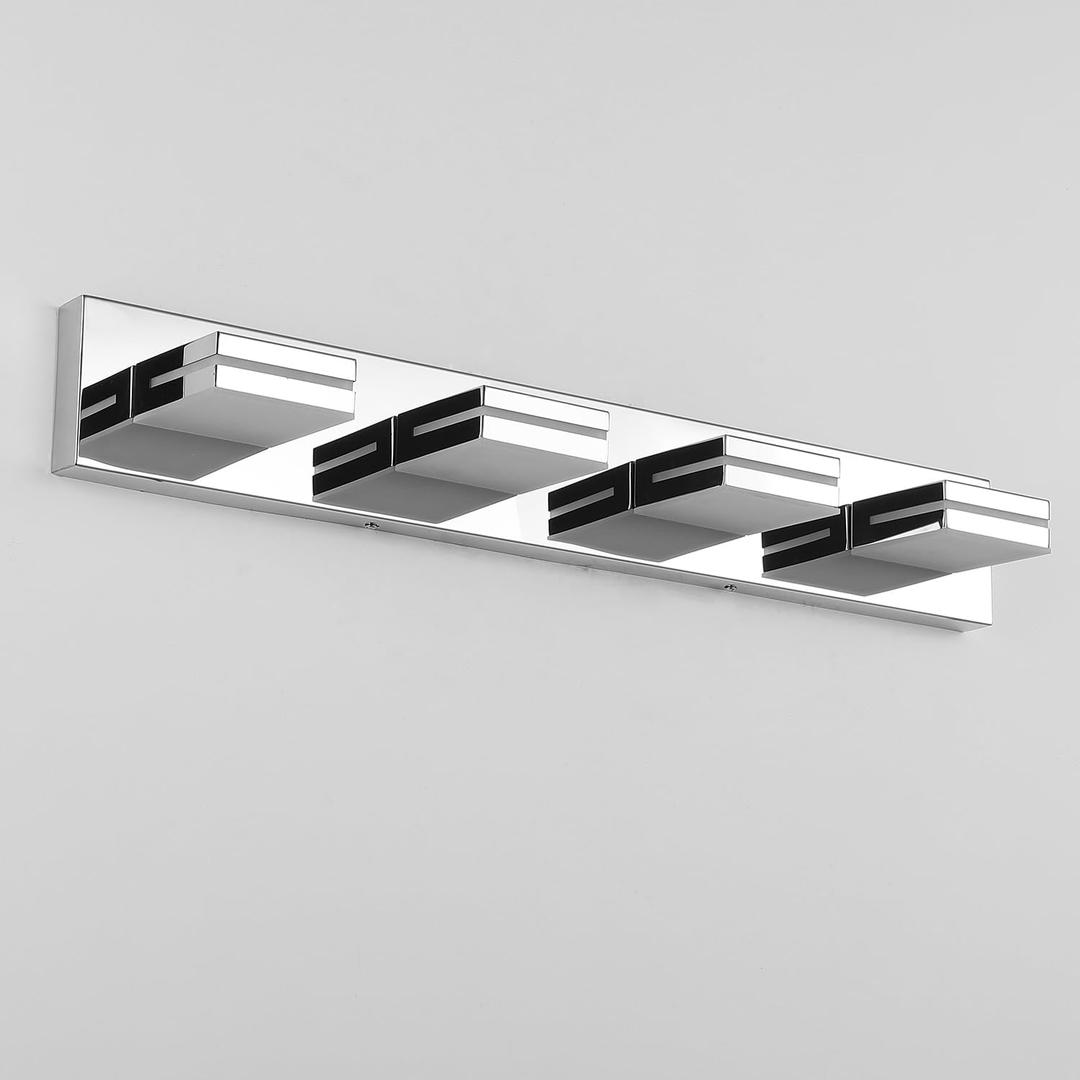 SineRise LED Modern Bathroom Vanity Light Fixtures (4-Light, 30-Inch), Chrome Modern Acrylic Bathroom Wall Lighting Fixtures Over Mirror (Cool White 6000K) (4-Light, 30-Inch, Chrome- Non-dimmable)