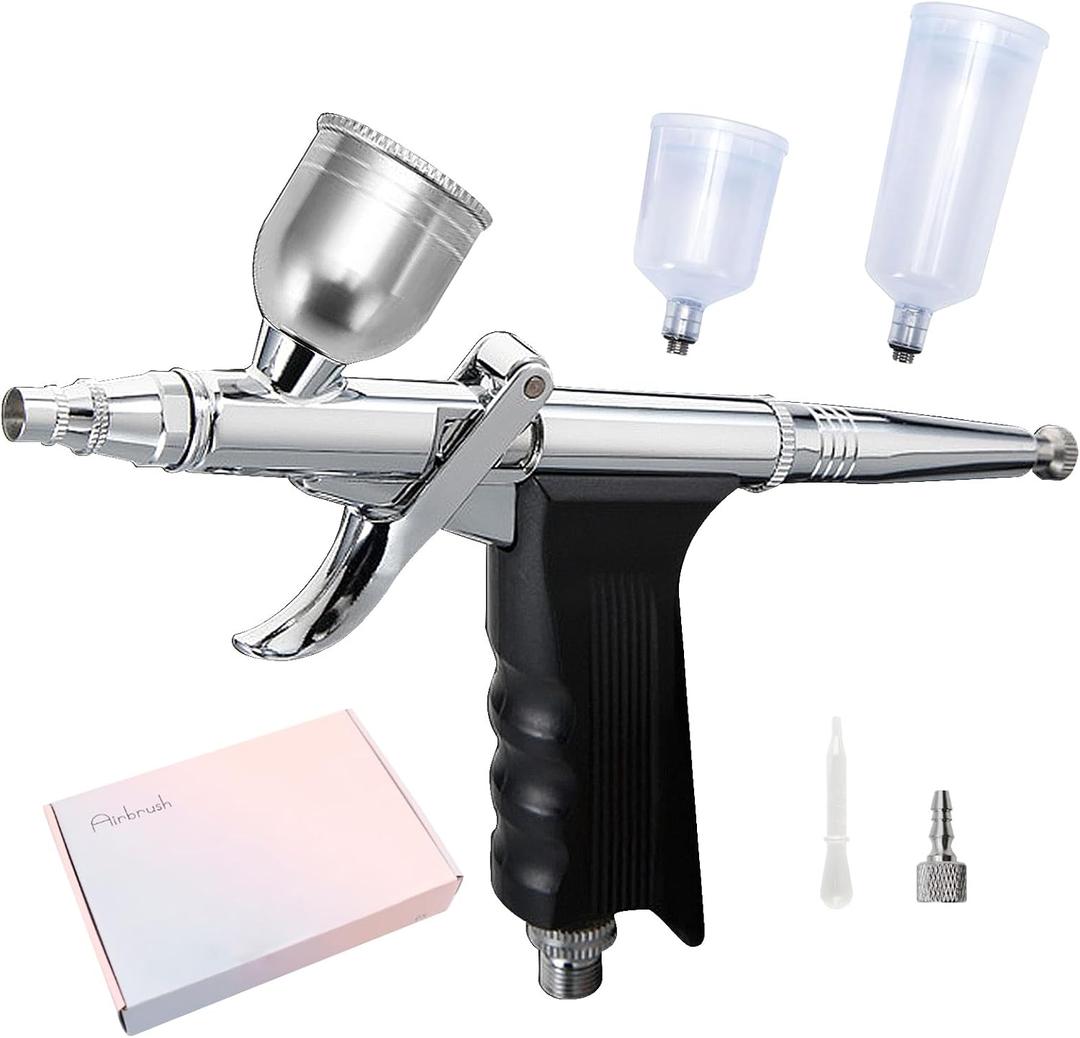Airbrush Kit 0.3mm Air Brush Painting Set Dual Action Airbrush Kit with 7cc &30ml & 40ml Plastic Paint Cup Airbrush Spray Tool Set for Tattoo, Makeup, Nail, Model