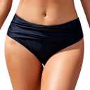 SHEKINI Women's Bikini Bottoms Ruched Black Swimsuit Tummy Control Swim Bottoms (Large)