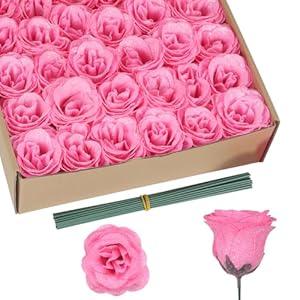 Rzoukler Artificial Roses, 30PCS Pink Roses Glitter Roses Bouquet Fake Roses Artificial Flowers for Wedding Bouquet Party Christmas Home Decor(Pink)