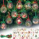 Blosssound Acrylic Christmas Tree Ornaments DIY Christmas Craft Kits Hanging Acrylic Xmas Ball Decorations with Stickers Ribbons for Winter Holiday Party Favors (Red,Cute)