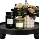 MAONAME Decorative Round Wood Riser for Display, Farmhouse Pedestal Stand for Kitchen Counter, Black Wooden Risers Tray for Home Decor, Pedestal Tray for Living Room Decor