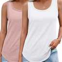 Womens Tank Tops 2 Pack Summer 2025 Basic T-Shirts Crew Neck Loose Fit Cami Shirts Sleeveless Outfits (Pink, L)