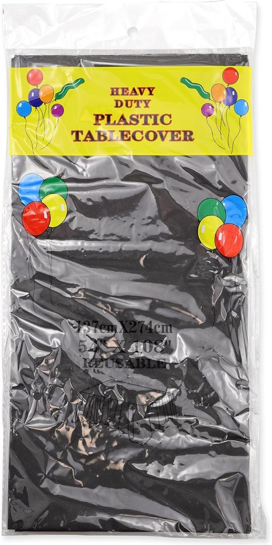 RILOMBAO Black Plastic Tablecloth 8 Pack 54" x 108" Waterproof Vinyl Tablecloths Disposable Plastic Table Cover Rectangle Table Cover for Outdoor Parties Wedding and Dining Room