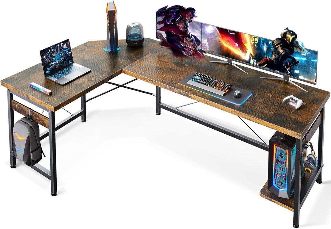 Coleshome 66" L Shaped Larger Gaming Desk, Corner Computer Desk, Sturdy Home Office Computer Table, Writing Workstation, Vintage Coleshome 66" L Shaped Larger Gaming Desk, Corner Computer Desk, Sturdy Home Office Computer Table, Writing Workstation, Vintage