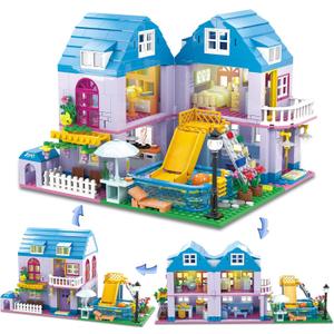 3 in 1 Girls Summer Villa Friends Building Set Compatible with Lego Friends with Swimming Pool, Slide, & Pet Home- Creative Modular House Playset for Kids Aged 6+