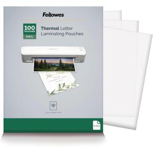 Fellowes Thermal Laminating Pouches, 5mil Letter Size Sheets, 9 x 11.5, 100 Pack, Clear (5743501)