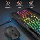 Wireless Keyboard and Mouse Combo - 9 Backlit Effects, RGB, Ergo Wrist Rest, Phone Holder, 2.4G Full Size, Rechargeable, Sleep Mode, KM22 MAX Quiet Set for Computer, PC, Laptop, Mac, Windows- SABLUTE