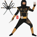 Morph Deluxe Boys Ninja Costume With Ninjas Toy Swords Accessory, Kids Ninja Costumes, Boy Halloween Costume, S size