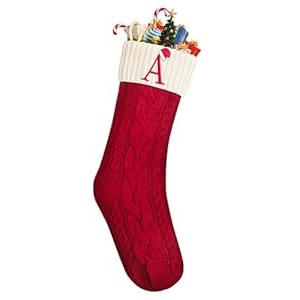 Mr. Pen- Christmas Stockings with Initials, 18", Letter A, Red and Cream, Cable Knit Stockings for Christmas, Cable Knit Christmas Stocking for Christmas, Large Knit Stockings Christmas