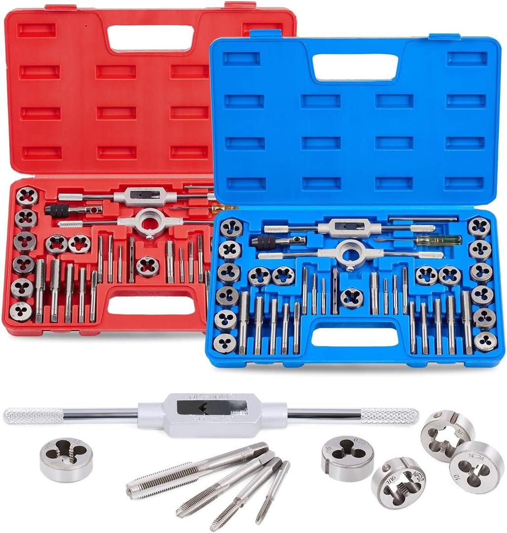 Orion Motor Tech 80pc Tap and Die Set in SAE and Metric Sizes, Metric and Standard Tap Set and Die Tool Set for Internal and External Threading