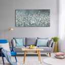 NINEASO Abstract Flower Wall Art - Elegant Translucent White Wildflowers Pictures Botanical Wall Decor Grey Blue Green Bloom Painting Prints Artwork for Living Room Bedroom Home Office 24" x 48"