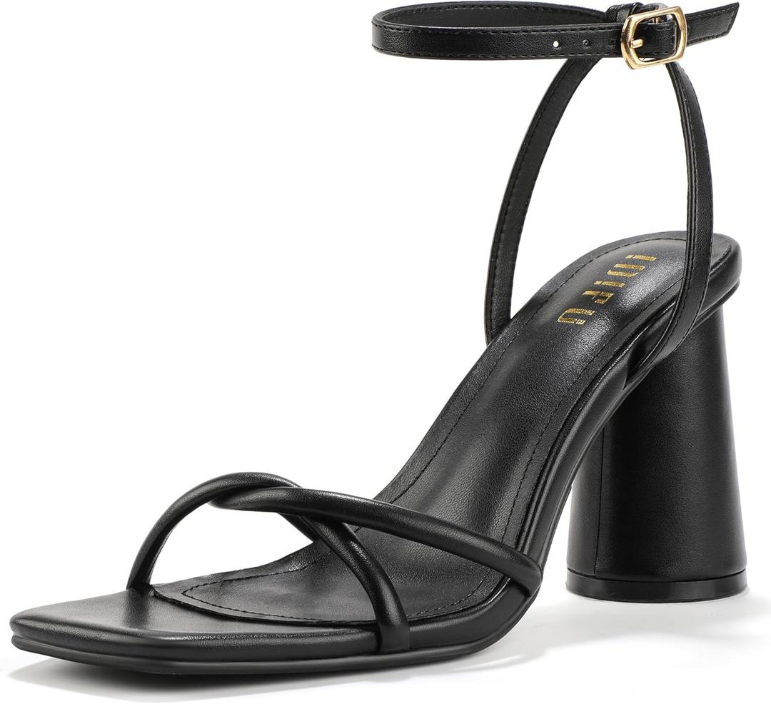 IDIFU IN3 Chunky Strappy Heels for Women High Block Open Square Toe Heel Dressy Ankle Strap Heeled Sandals Dress Shoes for Women Wedding Bridal Office Prom Shoe Thick Heels, 5
