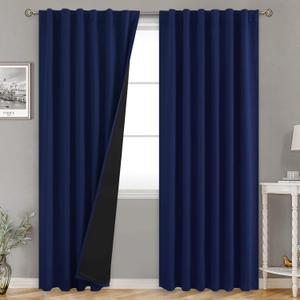 BGment Navy Blue 100% Blackout Curtains for Bedroom, 78 Inch Black Out Living Room Panels with Thermal Liner, Rod Pocket and Back Tab Double Layer Room Darkening Drapes, 2 Panels, Each 52 x 78 Inch