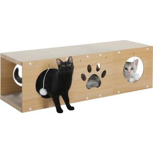 PEQULTI Cat Scratcher, Cardboard Cat Scratching Pad, Cat Tunnel House with Scracthing Board and Play Pompom, Interactive Cat Scraching House for Indoor Cats up to 25lbs