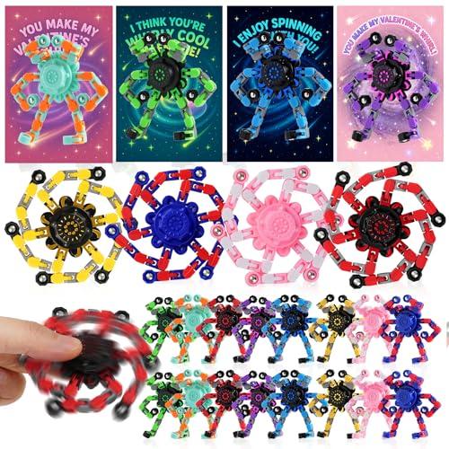 24pack Valentines Day Cards with Transformable Robot Fidget Spinners - Valentines Day Gifts for Boys, Sensory Fidget Stress Relief Toys for Kids Adults, Valentine School Classroom Exchange Cards