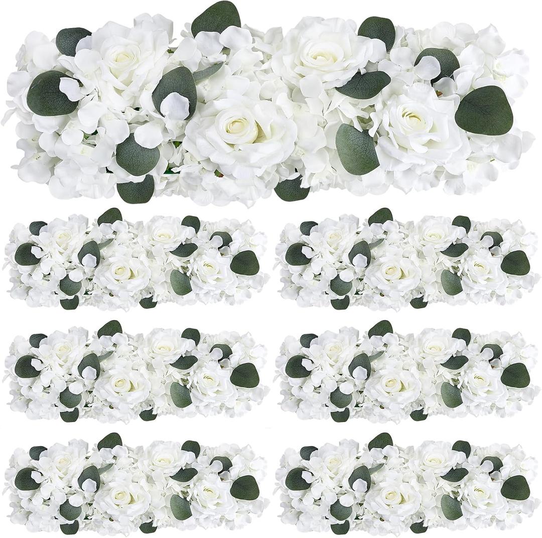 Pack of 6 Artificial Flower Wedding Arch Decorations, 18 inch Floral Centerpieces for Party Bridal Shower Event Table Wall Arrangement - White