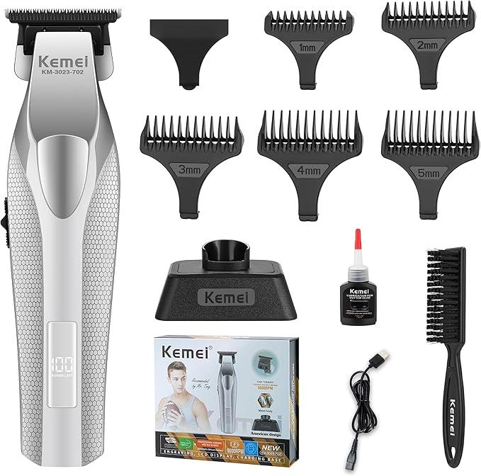 Kemei 
KEMEI 3023-702 Hair & Beard Trimmer for Men, 9000 RPM Zero Gapped Trimmers for Barbers with Full Metal Body, Professional Hair Clippers with LED Display, Ceramic and DLC Blades