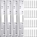 4 Pcs 6 Inch Door Strike Plate Security Latch Strike Stainless Steel Door Reinforcement Plate with Screws for Exterior Deadbolt Armor Heavy Duty Residential Use, Silver(Sliver)