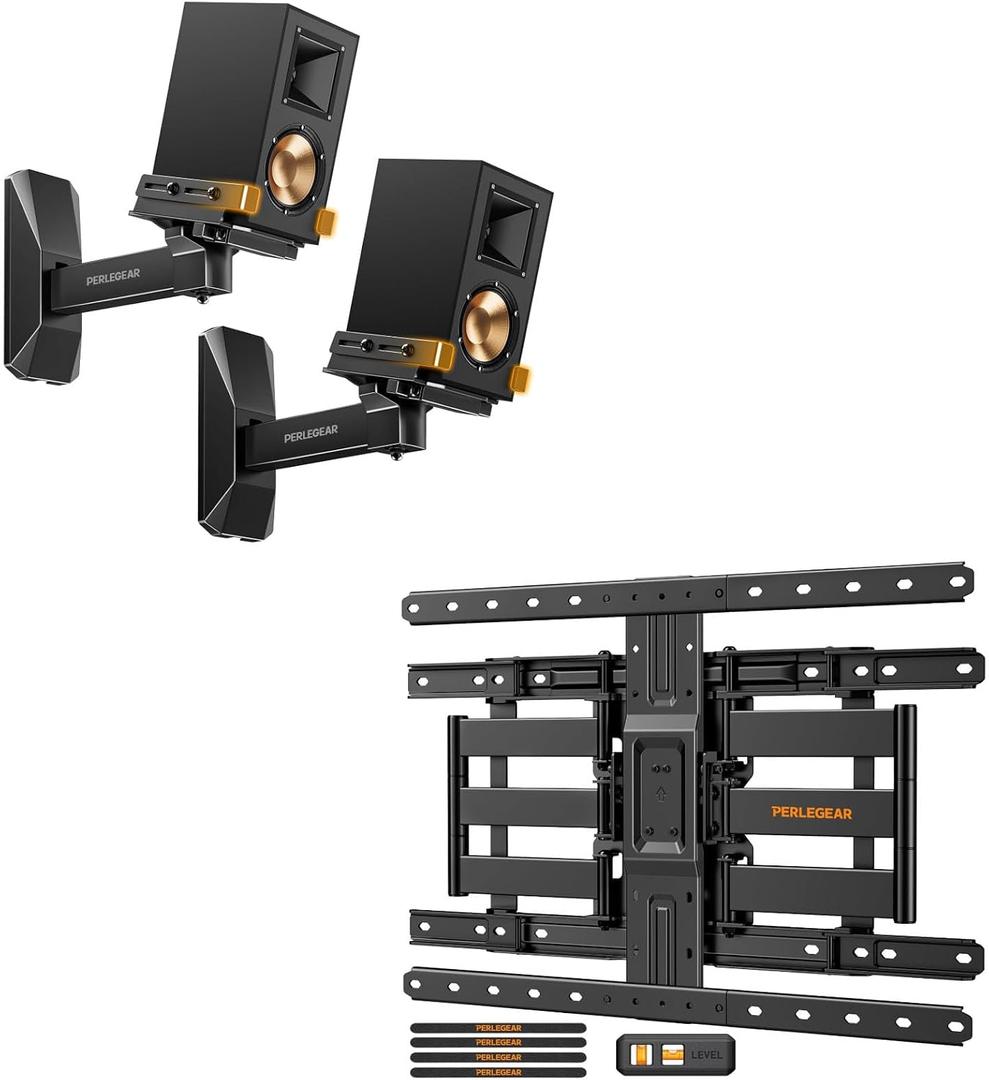 Perlegear Speaker Wall Mounts and Ultra Slim TV Wall Mount 1.1" Low Profile for 42-90" TVs,