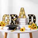 2 x 2026 Grad Light up Letters for Table, Graduation Party Decorations LED Marquee Grad Letter Lights Sign 8.7 Inches Black and Gold Graduation Centerpieces Ornaments, Batteries Not Included