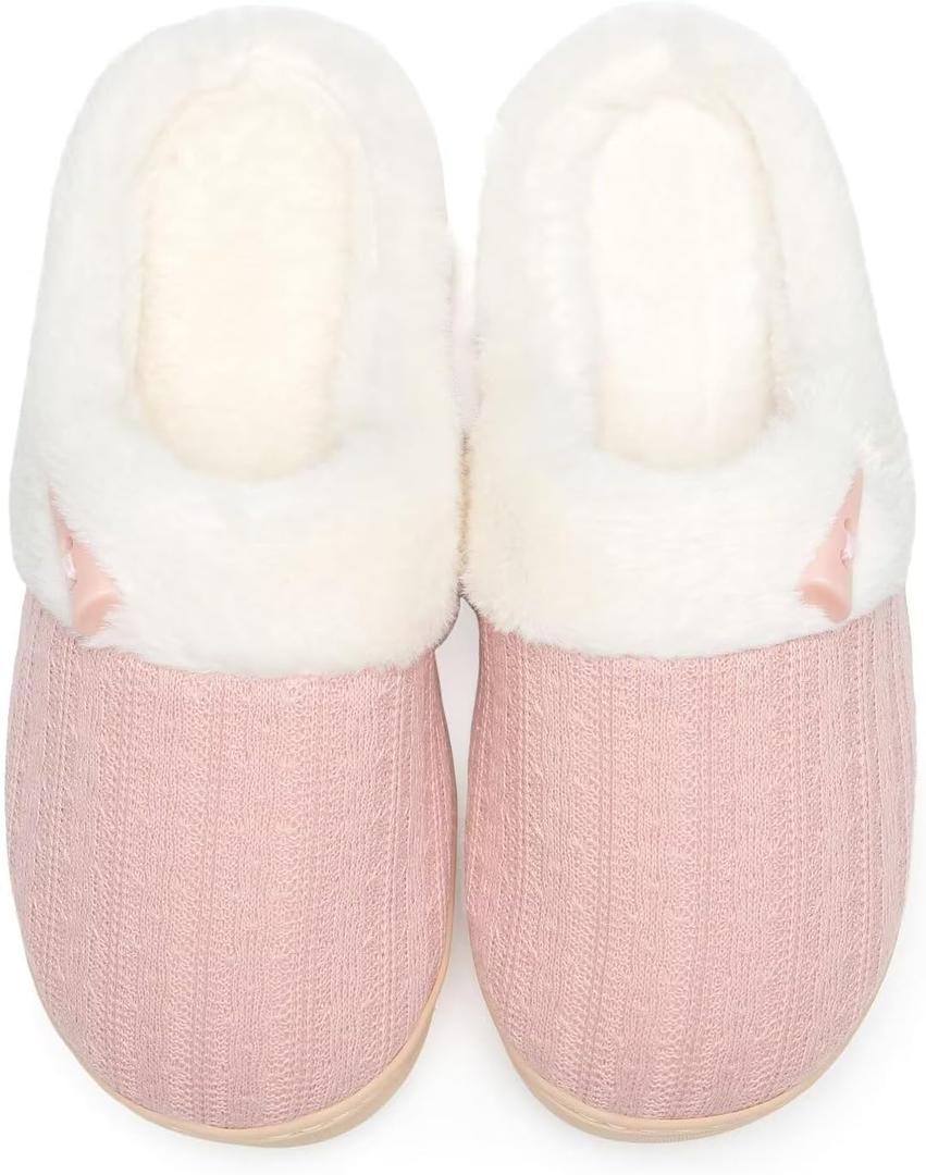 NineCiFun Women's Slip on Fuzzy Slippers Memory Foam House Slippers Outdoor Indoor Warm Plush Bedroom Shoes Scuff with Faux Fur Lining size 7-8 pink