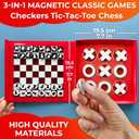 QUOKKA Magnet Game for Kids 3-5 - 3 in 1 Chess&Checkers&TicTacToe Game Kids Ages 4-8 - Travel I Road Trip I Plane I Car Ride - Magnetic Toddler Travel Toys