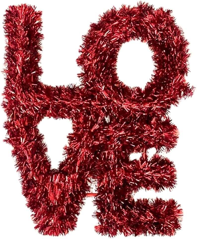 Tinsel Garland Love Sign, Red, 12" x 10" x 1" - Perfect for Valentine's Day or Anniversaries