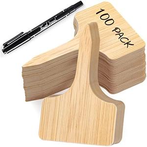 VITEVER 100pcs Plant Labels, T-Type Plastic Tags with Marker Pen, Waterproof Garden Signs for Outdoor Plants (3.9” x 2.4”)