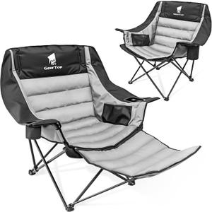 GEERTOP Oversized Padded Camping Chair for Adults with Removable Foot Rest Heavy Duty Extra Wide Compact Outdoor Folding Chair with Cup Holders 400lbs Capacity for Lawn Fishing Sports