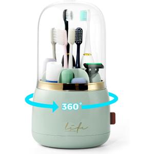 Toothbrush Holders for Bathrooms, Rotating 7 Slots Toothbrush Holder with Cover, Kids Electric Toothbrush and Toothpaste Holders for Caddy for Bathroom Vanity, Sink, Countertop, Light Green