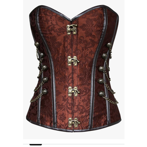 Charmian Women's Spiral Steel Boned Steampunk Gothic Bustier Corset with Chains