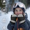 Toddler Kids Snow Mittens Waterproof Ages 2-7, Thinsulate Warm Boys Girls Winter Ski Mittens for Kids (Black)