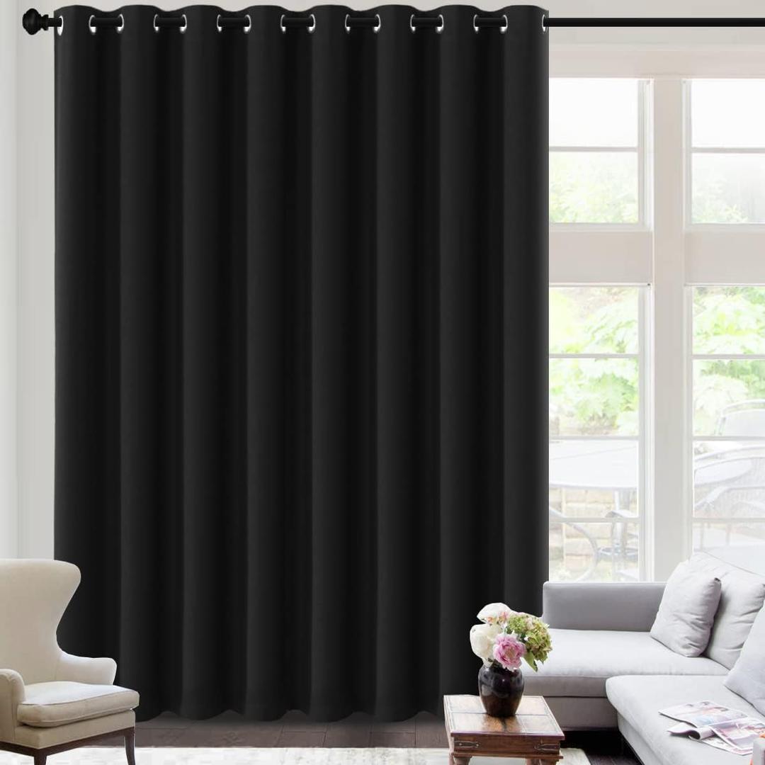 H.VERSAILTEX 100% Blackout Curtains for Sliding Glass Door Room Divider Curtains Noise Reduce Curtain Panel Portable Window Screen Sliding Partition, W120 x L96 inches/8' Tall by 10' Wide, Black