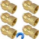 1/2" PTC to 1/2" NPT Female Adapter Push-Fit, Push to Connect Brass Plumbing Fitting for Copper, CPVC, PEX Pipes, With Upgraded Stiffener, Disconnect Clip Included, NSF & UPC Certified, 6 Pack