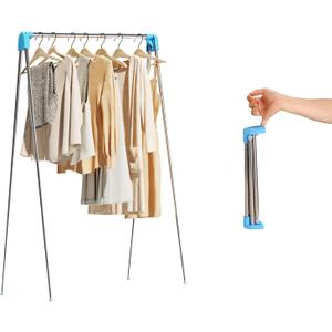 Travel Garment Rack,Portable and FoldableFolding Clothes Rack for Dance,Travel,Camping, Drying,RV, Indoor,Outdoor. A Collapsible Mini Clothing Rack. (Blue)