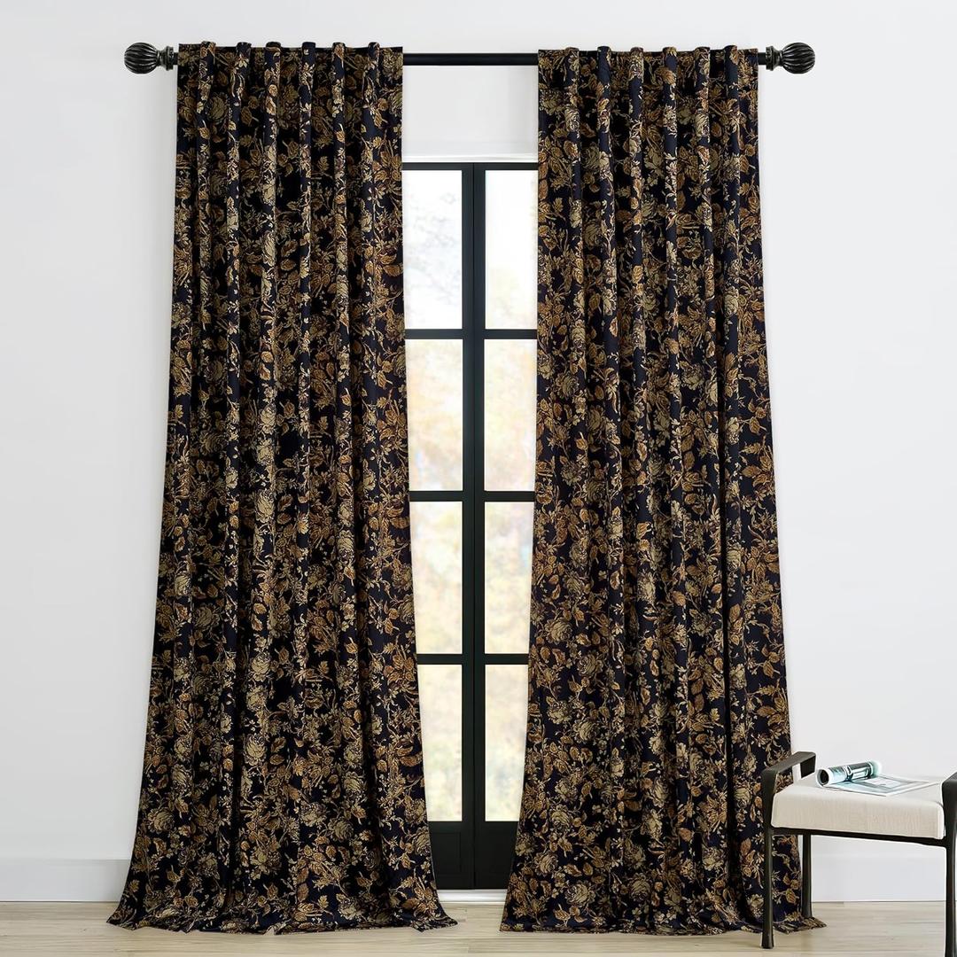 StangH Gold Velvet Curtains 90 inches, Vintage Floral Home Decor Heavy Thick Privacy Thermal Insulated Window Drapes for Living Room/Bedroom/Office, W52 x L90, 2 Panels (52"W x 90"L (Pack of 2), Floral Gold)