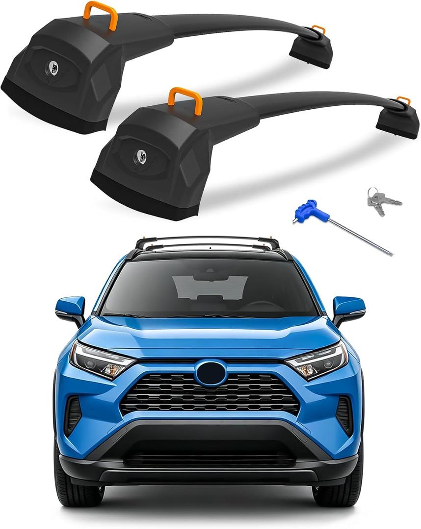 360lbs Roof Rack Cross Bars Compatible with Toyota RAV4 2019-2025
(Not Fit 2024 LE/Adventure/TRD Off-Road/Hybrid Woodland Edition), Aluminum Roof Rails Crossbars with Hooks for Luggage Kayak