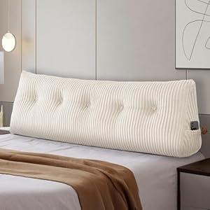 Large Headboard Wedge Pillow Bed Rest Reading Pillow Bolster Triangular Pillow for Sitting in Bed-Backrest Positioning Support Long Pillow for Daybed (Queen, White)