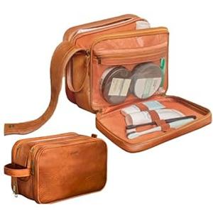 Dot&Dot Leather Toiletry Bag for Men Women - Spacious Women's Men's Toiletry Travel Bag, Large Travel Toiletries Bags (Rugged Brown, Large)
