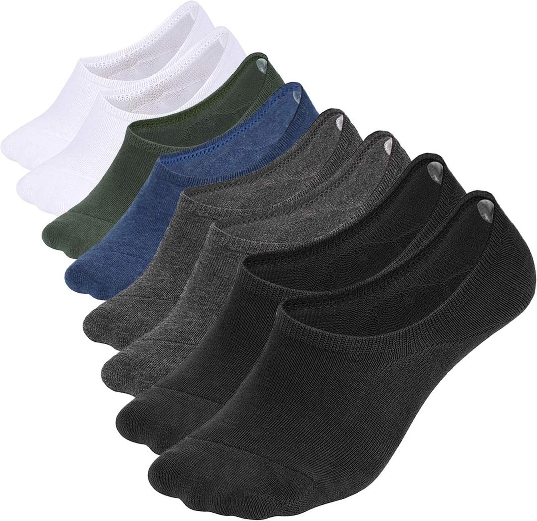 WHISPER DEER No Show Socks Men Invisible Low cut Loafer Sneaker Socks Non-Slip (12-15, 2white+2black+2grey+1green+1blue)
